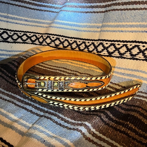 Men’s buck-stitch saddle leather 1-1/2"w ranger belt 34 Charles Hughes maker - Picture 1 of 6